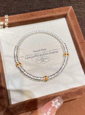 胜银·描金珐琅锤纹小粒盘缠闭口手镯实心足银999.9可转动设计