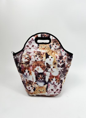 外单尾货~可爱的猫咪图案~精致潜水服面料印花日常通勤杂物手提包