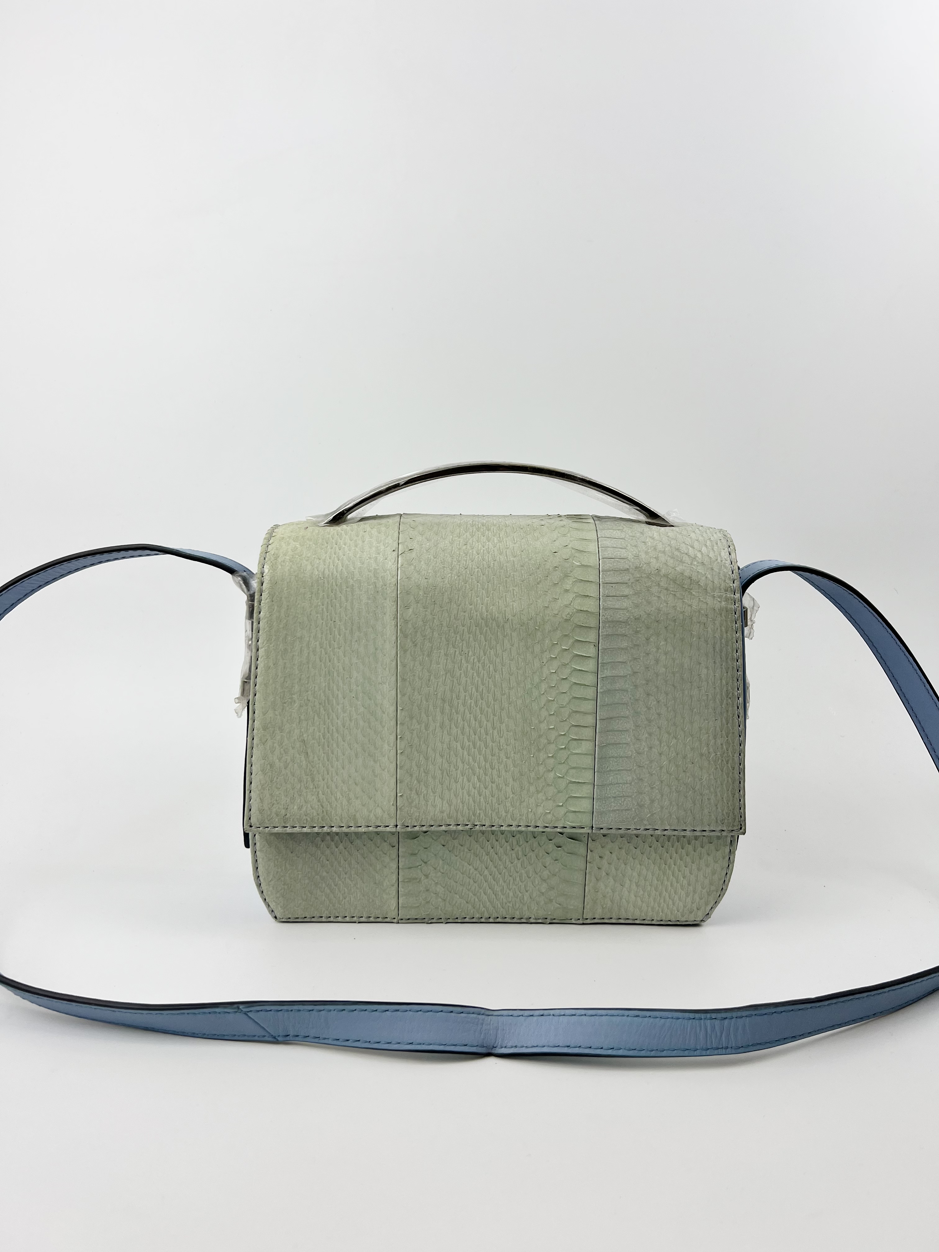 意大利订单剩余微瑕 轻奢时尚风女士真皮蛇皮拼接定型斜挎包