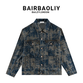 BAIRBAOLIY韩版 复古时尚 牛仔扎染外套男潮流帅气宽松休闲百搭夹克