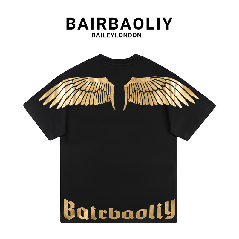 BAIRBAOLIY轻奢重磅高级感香槟金色翅膀潮牌炸街短袖T恤男女同款