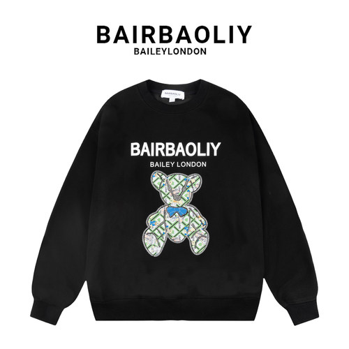 BAIRBAOLIY/柏堡里品牌轻奢烫钻重工艺小熊套头长袖卫衣男女同款