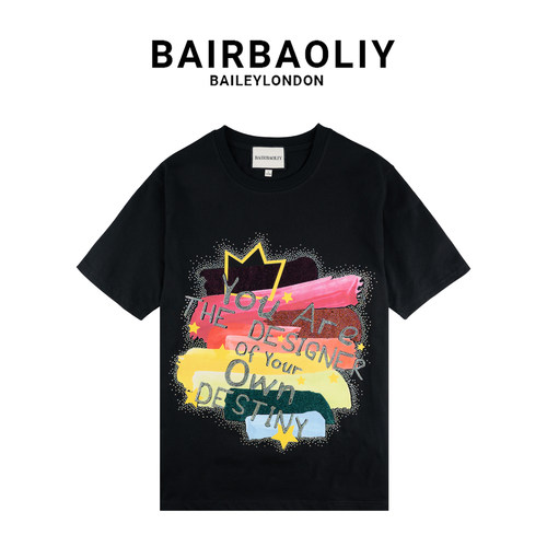 BAIRBAOLIY短袖潮青年印花烫钻