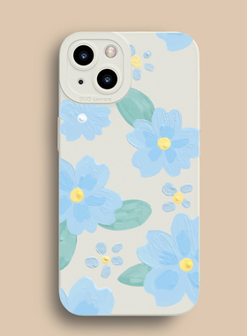 ins风油画蓝色花朵苹果13手机壳简约iPhone15promax女款17/12/14硅胶适用11软壳7/8plus全包16/se2代小清新