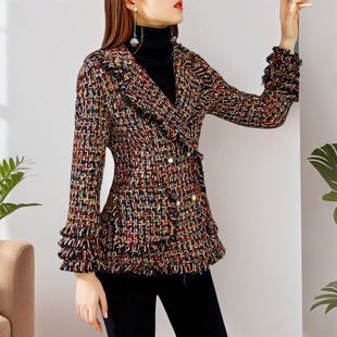 2026春秋新款加厚夹棉毛呢气质小香风收腰显瘦西装短款修身女外套