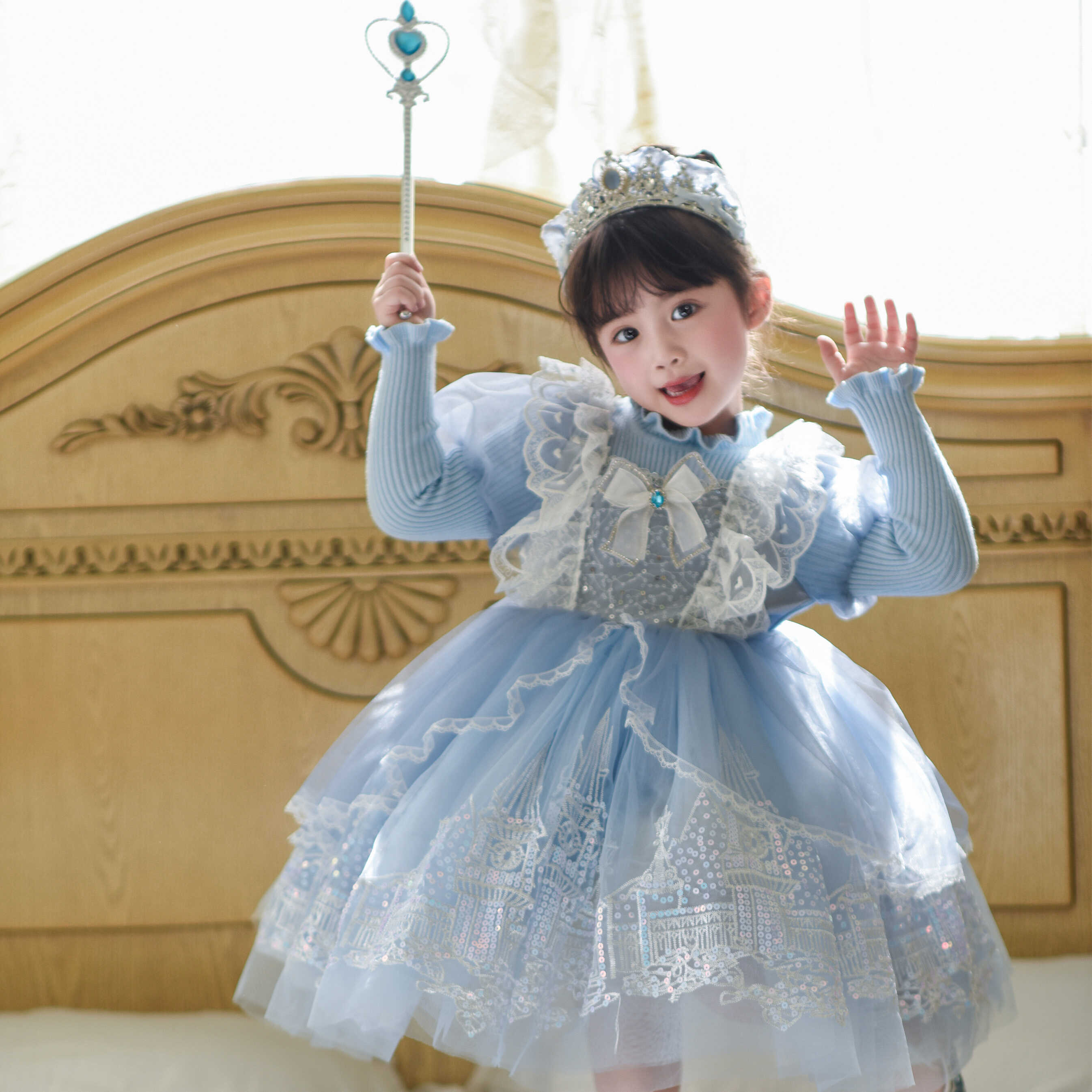 女童洛丽塔公主裙秋季新款儿童洋气生日礼服宝宝冰雪爱莎连衣裙子