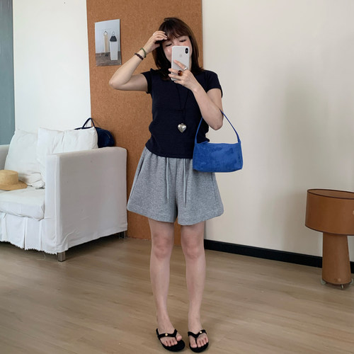 Omang桃喜 松紧腰休闲运动短裤女夏季松弛感宽松百搭遛弯三分裤