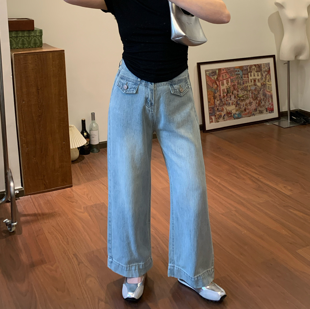 Omang桃喜小个子浅色九分牛仔裤