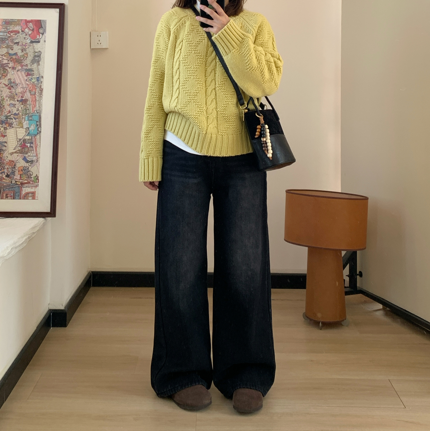 Omang桃喜 美式复古加绒直筒牛仔裤女秋冬设计感高腰显瘦拖地长裤