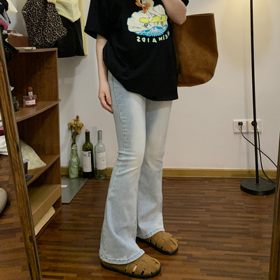 Omang桃喜浅蓝色牛仔喇叭裤