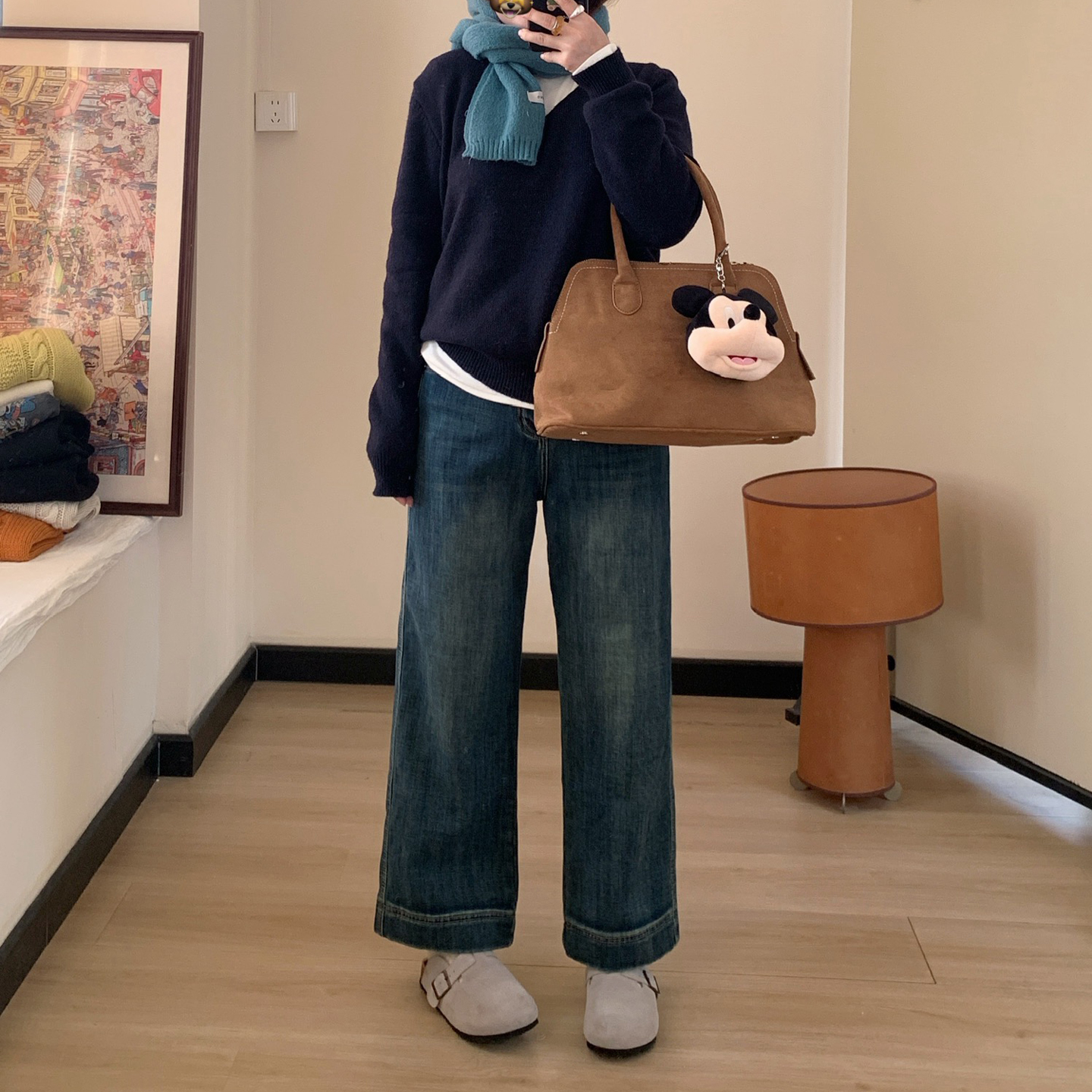 Omang桃喜 小个子加绒加厚小直筒牛仔裤女秋冬修身弹力显瘦烟管裤