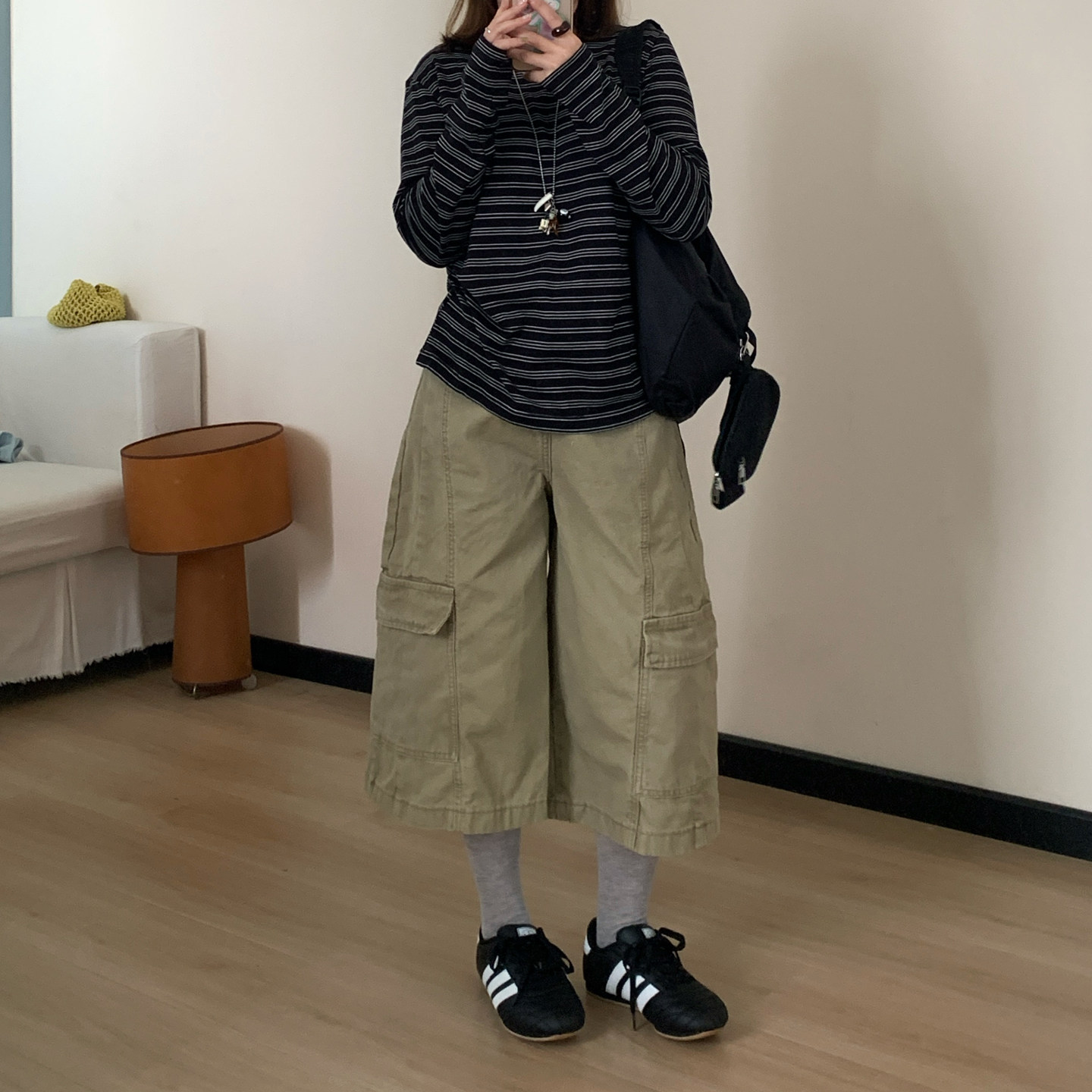 Omang桃喜 休闲甜酷工装七分裤女春夏美式复古设计感卡其八分中裤