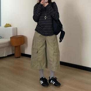 Omang桃喜 休闲甜酷工装七分裤女春夏美式复古设计感卡其八分中裤