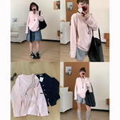 氛围宽松圆领纯色体恤上衣 T恤女春季 Omang桃喜 甜美粉色显白长袖