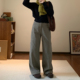 女春秋高腰中性直筒拖地休闲裤 Omang桃喜 裤 复古酷飒风工装 潮 美式