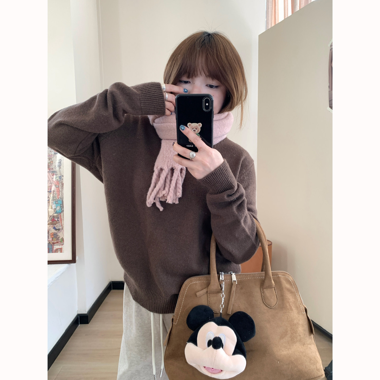 Omang桃喜 韩系复古咖色v领毛衣女秋冬宽松套头线衫百搭针织上衣,女装/女士精品,毛衣,淘宝优惠券,粉丝福利购,淘宝优惠卷