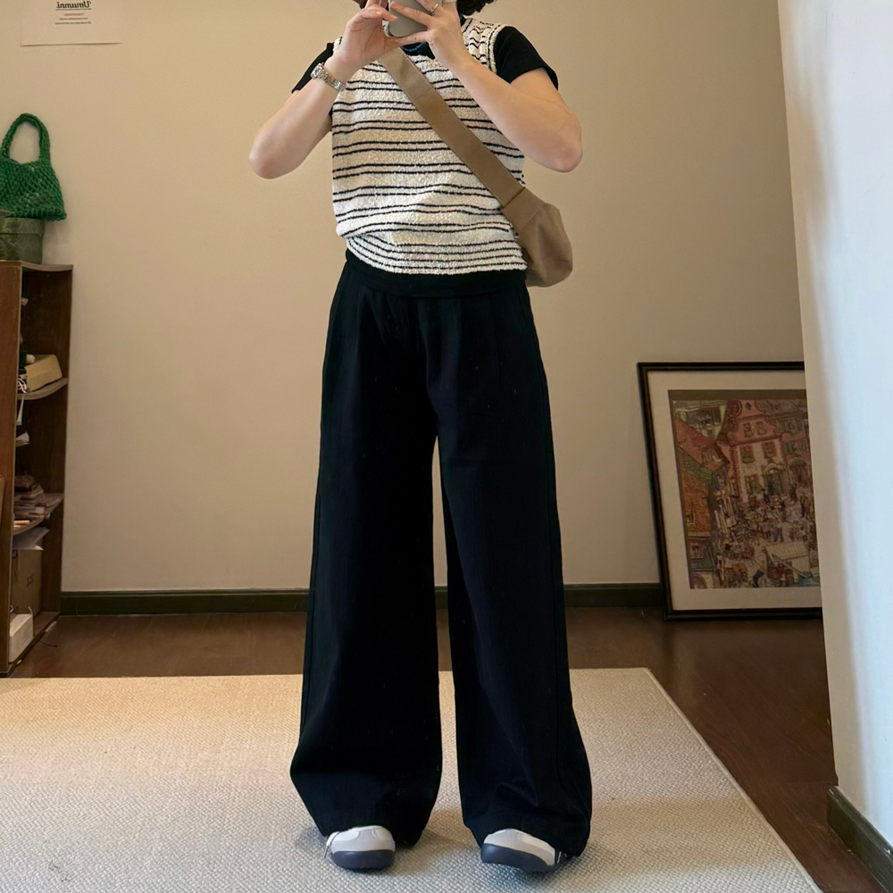 Omang桃喜 黑色设计感阔腿牛仔裤女春季高腰垂感显瘦显高拖地长裤