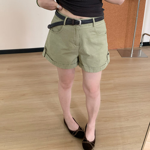 Omang桃喜老钱风复古休闲西装短裤女夏季小个子a字阔腿显瘦三分裤