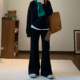 显瘦百搭喇叭裤 女春小个子高腰修身 黑色弹力微喇牛仔裤 Omang桃喜