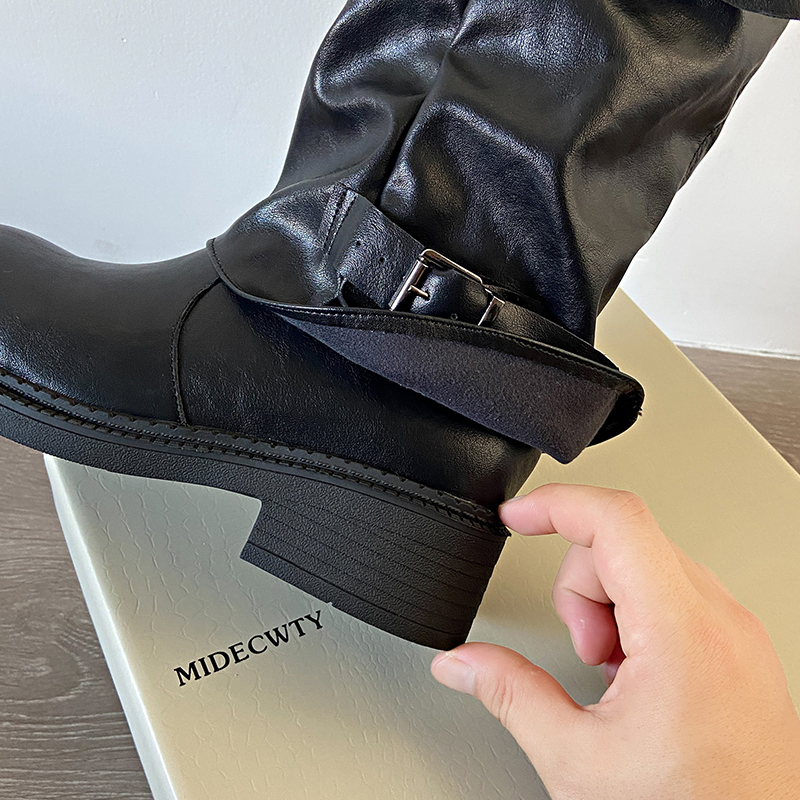 F3358-2-新款甜酷辣妹堆堆裤厚底粗跟褶皱长筒靴