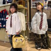 衬衫 中小童男童水洗棉纯色柔软宽松领带长袖 上衣 26春新品 童装