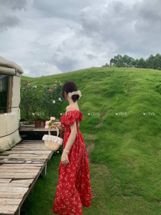 夏上新甜美风花朵印花修身 中长款 连衣裙 2528