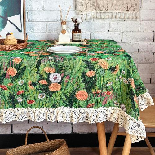 复古油画风荷叶边餐桌布向日葵植物茶几圆桌民宿咖啡清新野餐露营