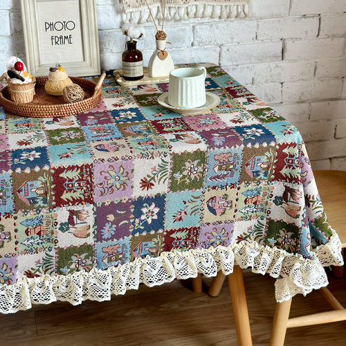 复古田园餐桌布美式乡村加厚荷叶边茶几圆桌民宿咖啡清新野餐露营