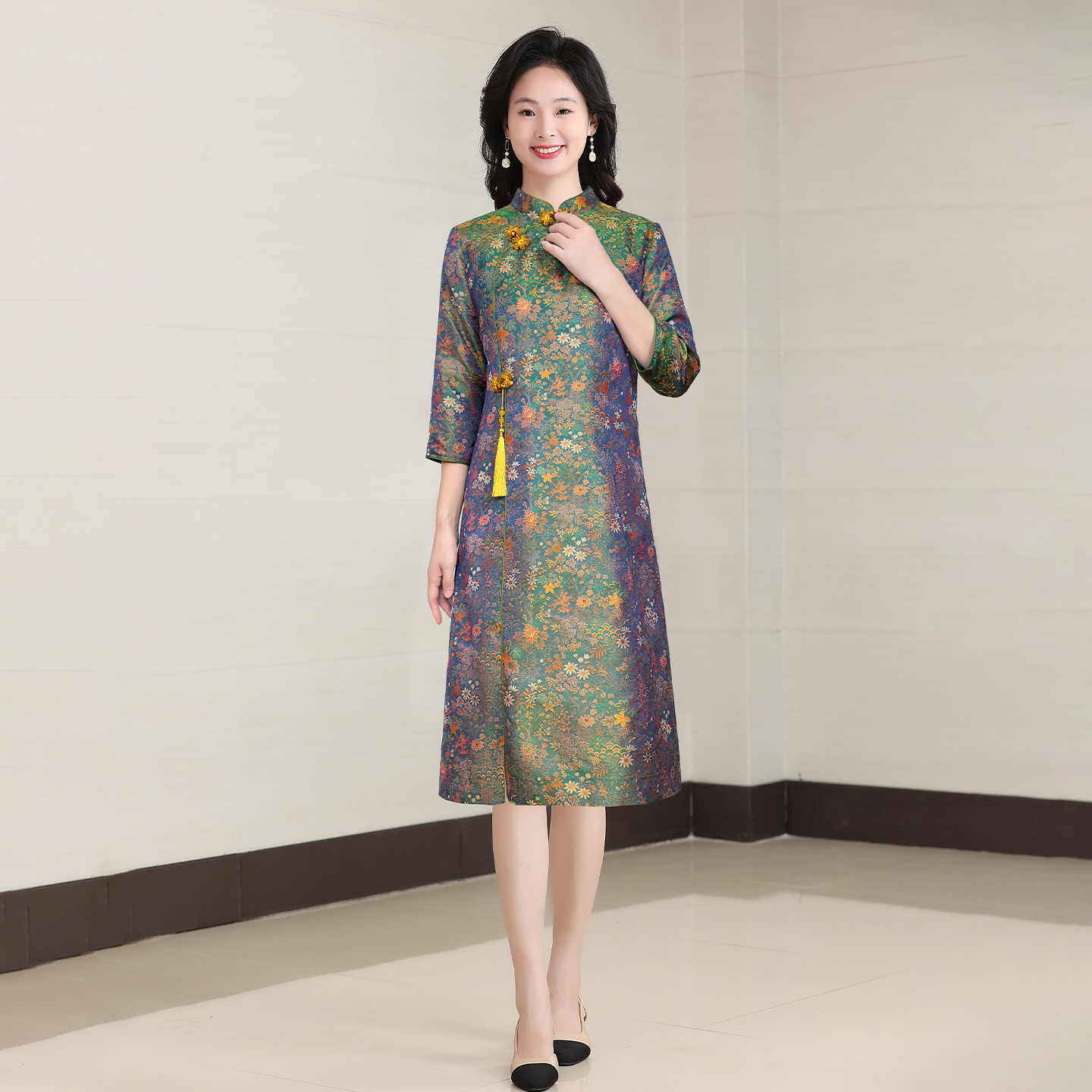 蜀锦新中式旗袍女连衣裙