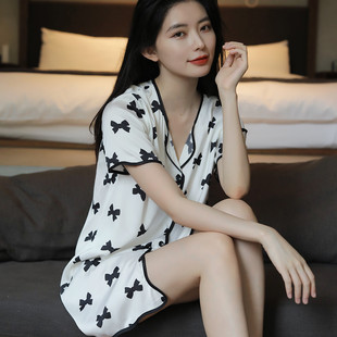 冰丝睡裙女夏天中长款 短袖 2024年新款 纯欲风性感睡衣高级感春秋季