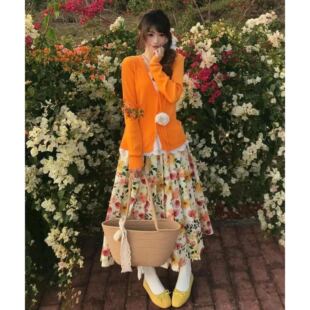 法式碎花连衣裙子女早春季2026新款韩系巨好看多巴胺穿搭套装长裙