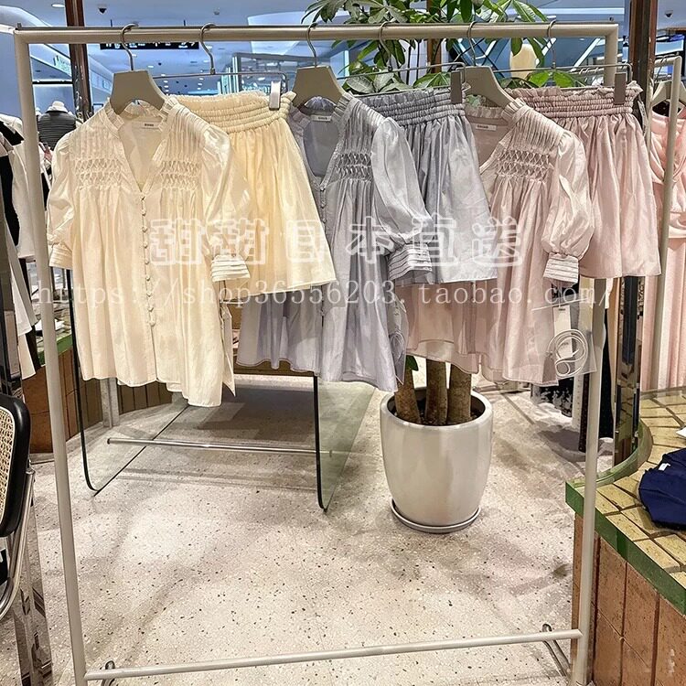 日本代购SNIDEL夏季新品甜美雪纺泡泡袖衬衫半身裙套装SWFO262307