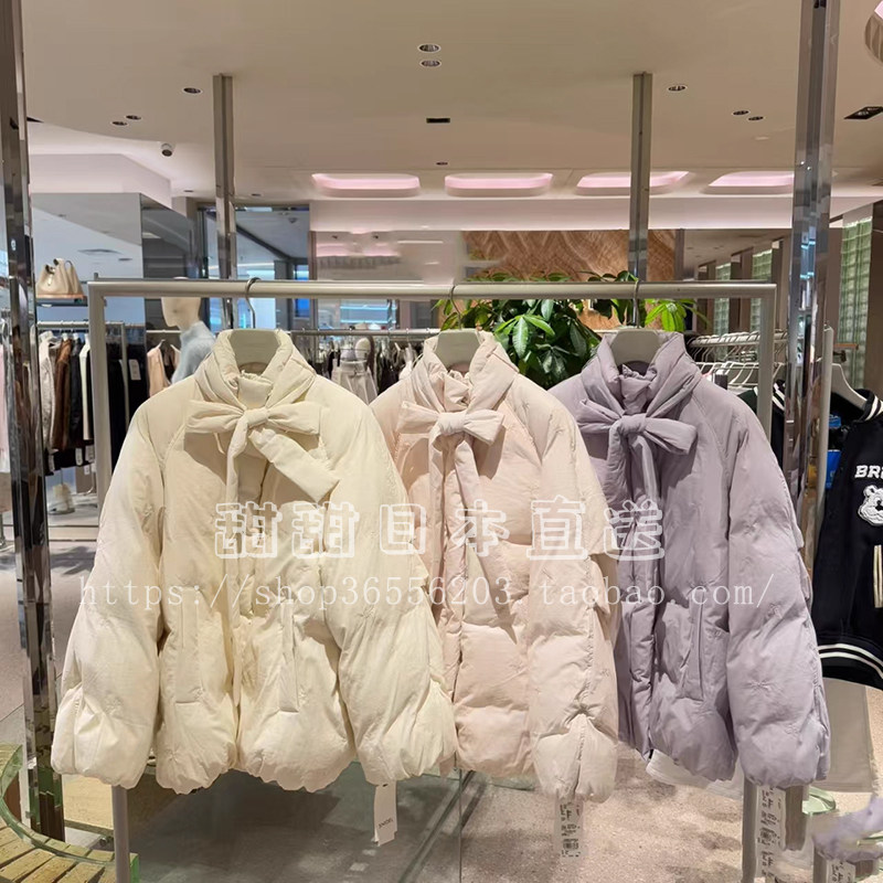 日本代购SNIDEL秋冬新品甜美蝴蝶结刺绣保暖面包羽绒服SWFC254318