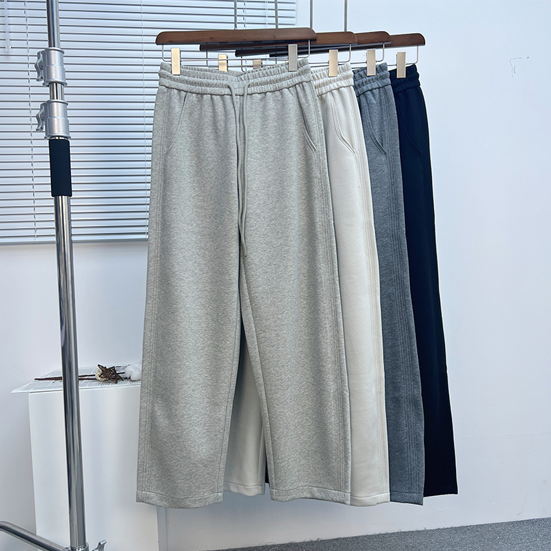 秋季宽松直筒弯刀灰色运动卫裤男