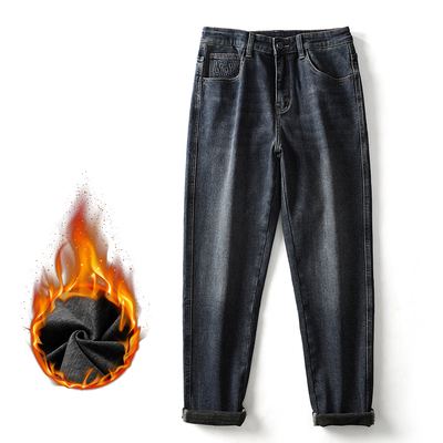 冬季品质蓝黑色加厚加绒牛仔裤男