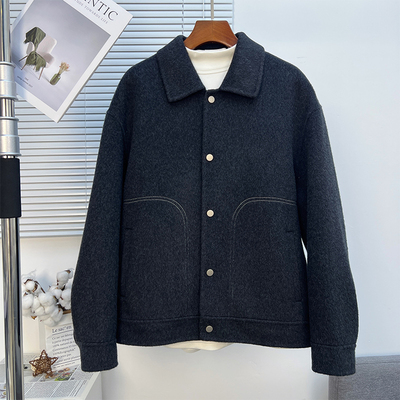 复古短款68%绵羊毛双面毛呢大衣