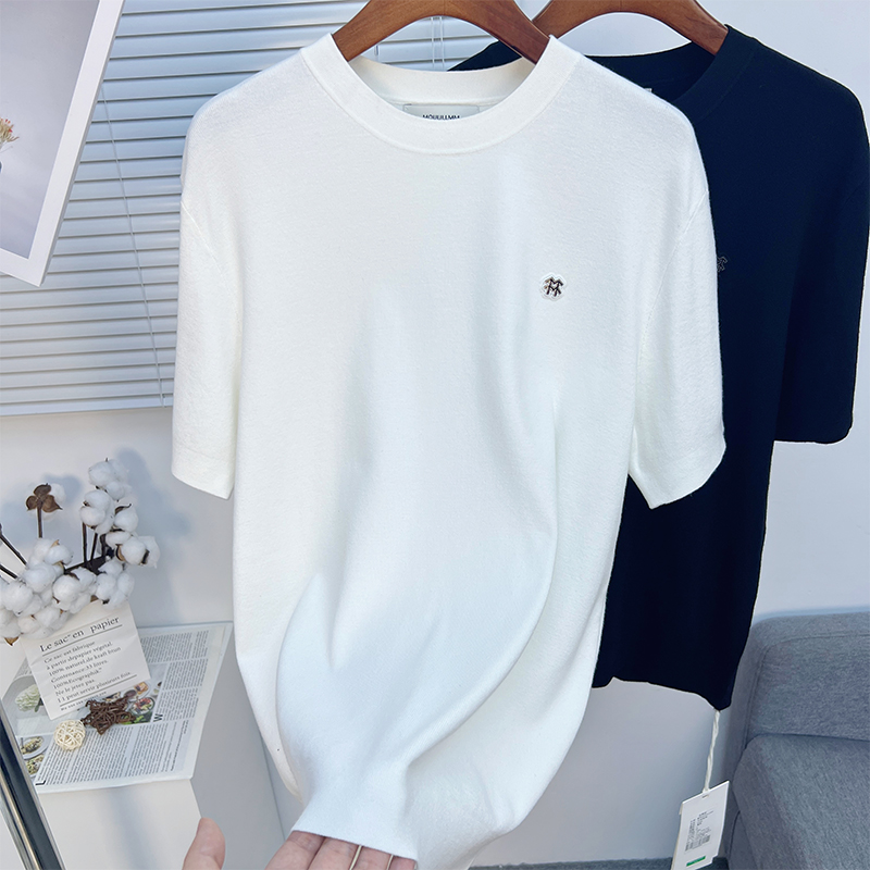 秋冬圆领修身毛衣短袖针织衫男