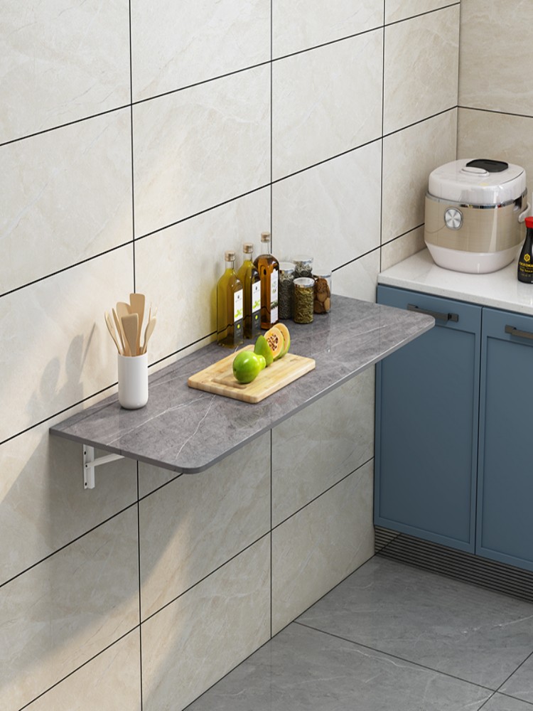 家用免打孔壁挂桌厨房岩板操作台靠墙餐桌小户型壁挂折叠桌电脑桌