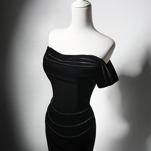 表演奏包臀鱼尾后开叉连衣裙礼服