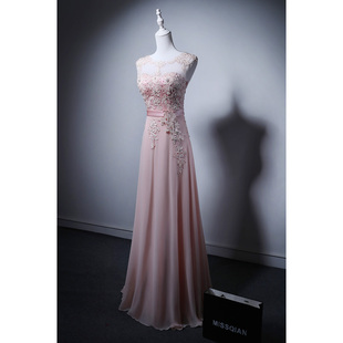 MISSQIAN U型领蕾丝粉礼服毕业舞会晚会礼服敬酒服公主长裙女夏