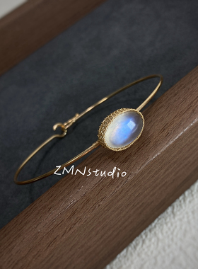 ZMN/溯光/小众简约气质进口14K手工绕线天然蓝月光石水晶宝石手镯