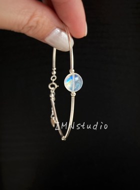 ZMN/隙光/清冷极简清新文艺925纯银天然月光石水晶宝石软镯手链女