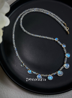 ZMN/粼粼/原创设计轻奢精致进口14K天然月光石水滴宝石锁骨项链女