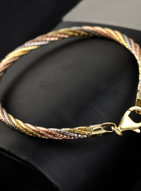 S925纯银手镯弹力手环女五线彩银个性意大利Amore Bangle编织手圈