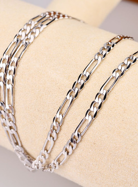 e麦儿 S925纯银费加罗链 3m钻石切割Figaro古巴链简约项链银链子