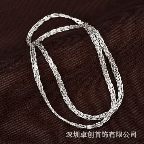 流光意大利工艺蕾丝编织闪光纯银项链女 个性时尚ins潮流锁骨链配