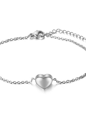 欧美跨境11MM简约不锈钢304简约光面爱心吊坠手链可刻字Logo批发