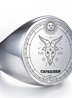 欧美22MM圆形不锈钢激光雕刻十二星座戒指复古时尚指环热卖批发男