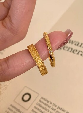 复古轻奢戒指女百搭时尚个性简约气质S925镀银小众指环叠戴食指戒