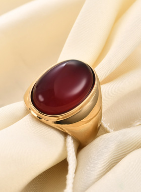 欧美亚马逊新品23MM复古镶猫眼石不锈钢戒指指环时尚简约复古批发